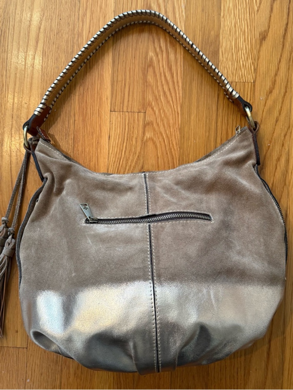 Patricia Nash Taupe Suede & Gold Shoulder Bag - Picture 2 of 14